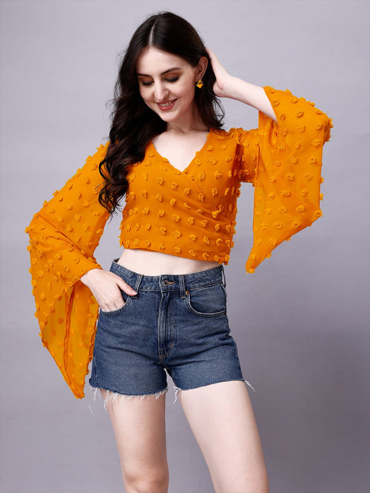 Georgette Angle Sleeve Mustard Wrap Top