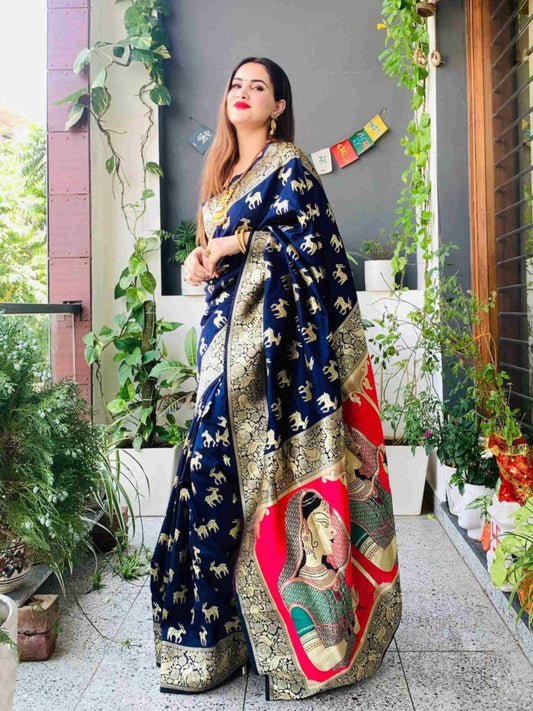 Banarasi Silk Saree Navy Blue