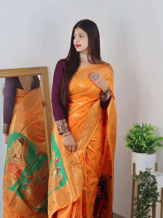 Banarasi Silk Saree Orange