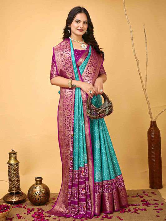 Bandhini Saree Teal Blue