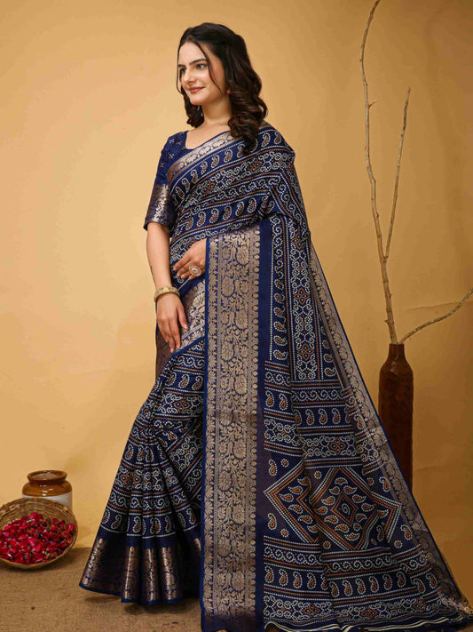 Blue Bandhani Printed Saree