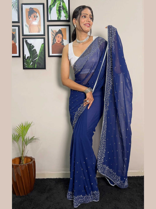 Blue Georgette Saree