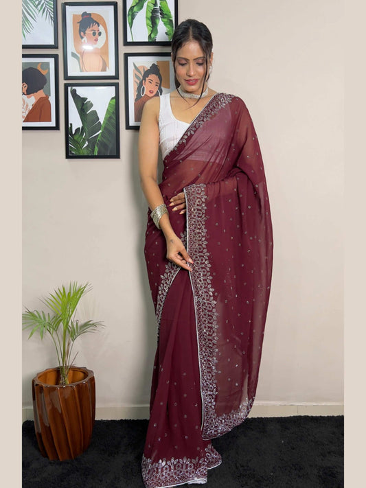 Brown Georgette Saree
