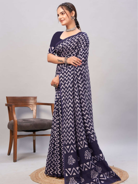 Chanderi Cotton Saree Blue