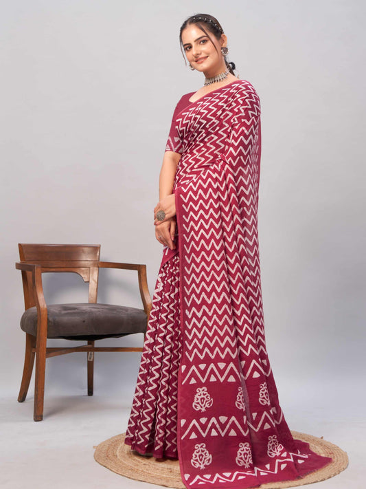 Chanderi Cotton Saree Maroon