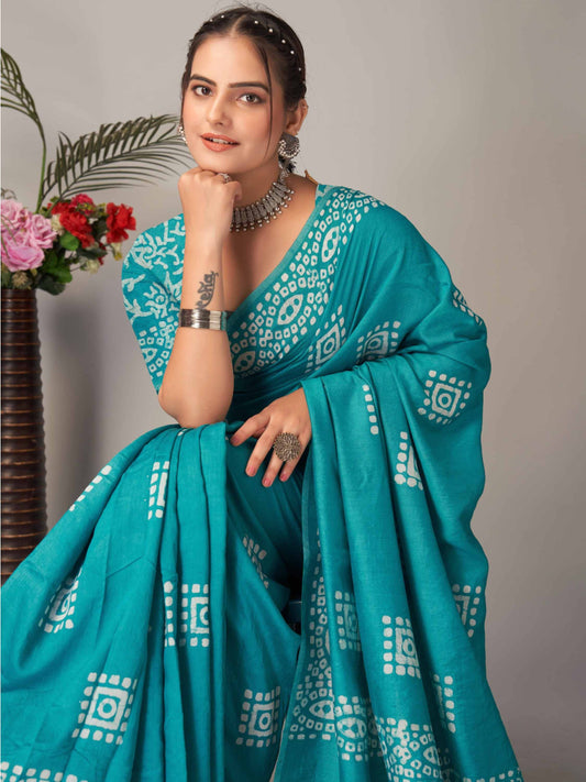 Chanderi Cotton Saree Sky Blue