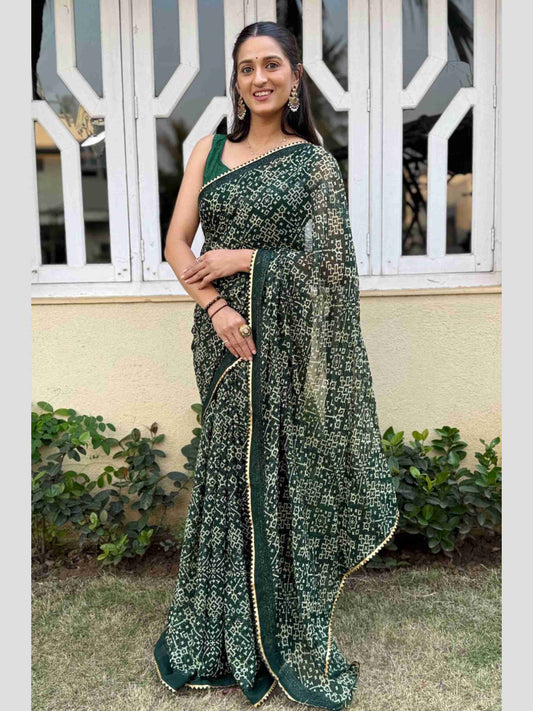 Georgette Saree Green