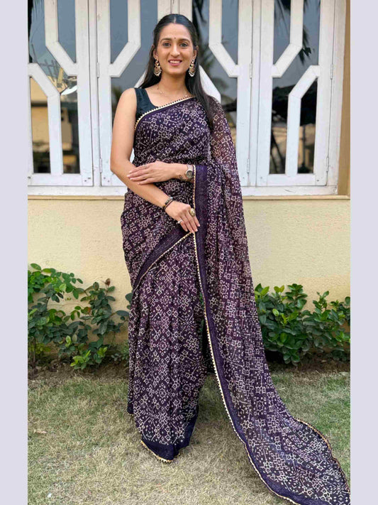 Georgette Saree Wine