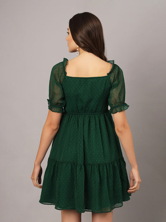 Green Chiffon Midi Western Dress