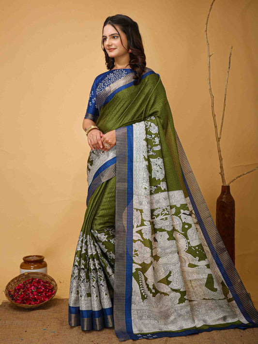 Handloom Cotton Saree Green