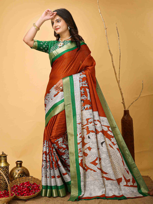 Handloom Cotton Saree Orange