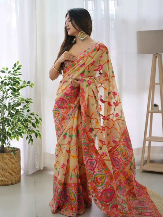 Light Yellow Pashmina Saree