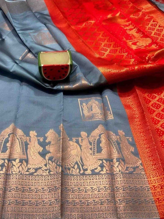 Litchi Silk Saree Grey