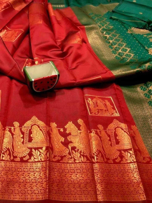 Litchi Silk Saree Red