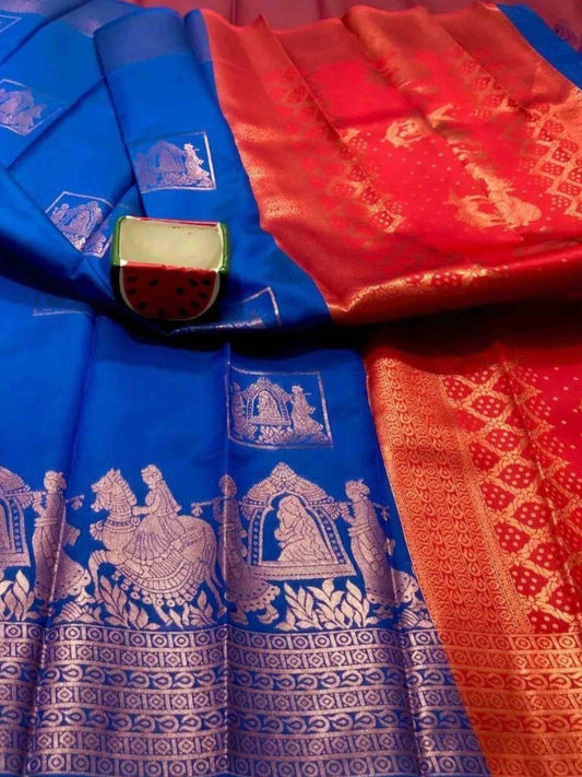 Litchi Silk Saree Royal Blue
