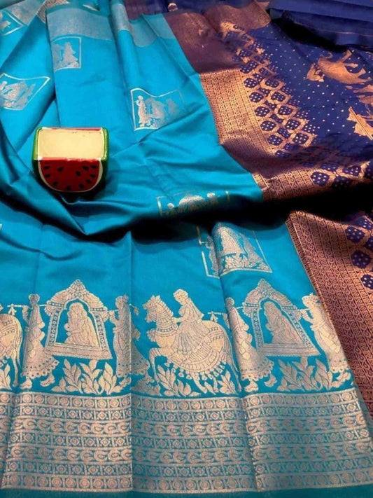 Litchi Silk Saree Sky Blue