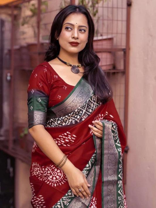 Maroon Dola Silk Cotton Saree