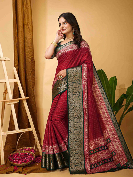 Maroon Dola Silk Cotton Saree