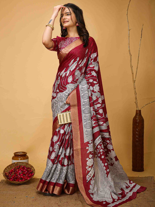 Maroon Handloom Cotton Saree