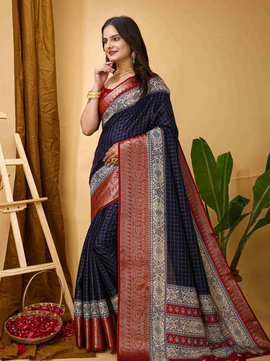 Navy Blue Dola Silk Cotton Saree
