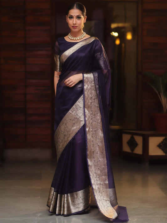 Navy Blue Organza Saree