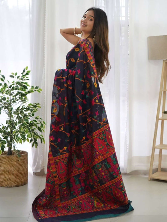 Navy Blue Pashmina Saree
