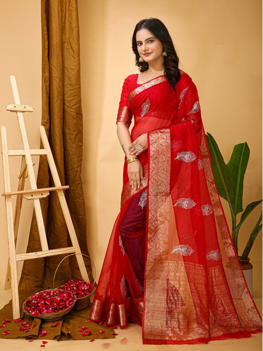 Organza Saree Maroon