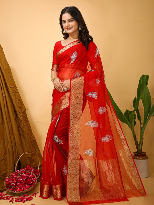 Organza Saree Red