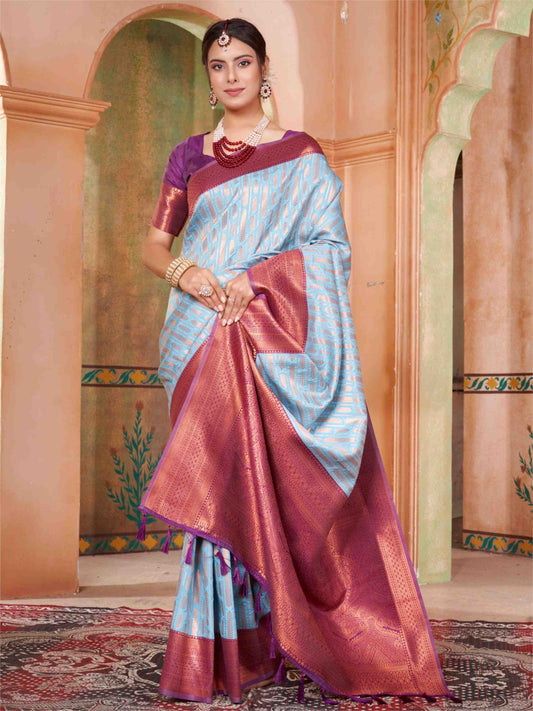 Powder Blue Kanjivaram Silk Saree