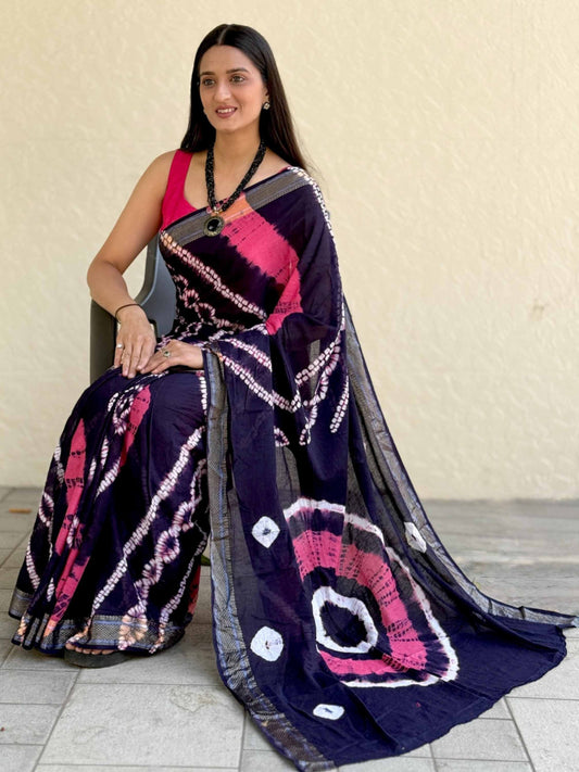 Pure Mulmul Cotton Saree Blue