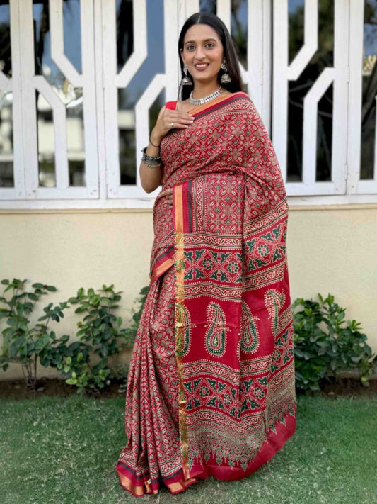 Pure Mulmul Cotton Saree Red