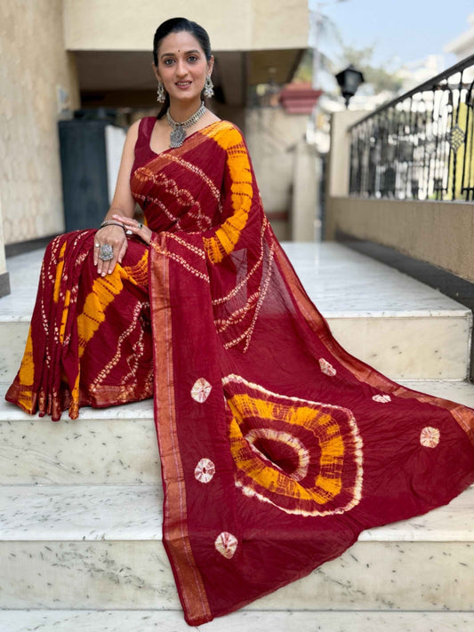 Pure Mulmul Cotton Saree Red