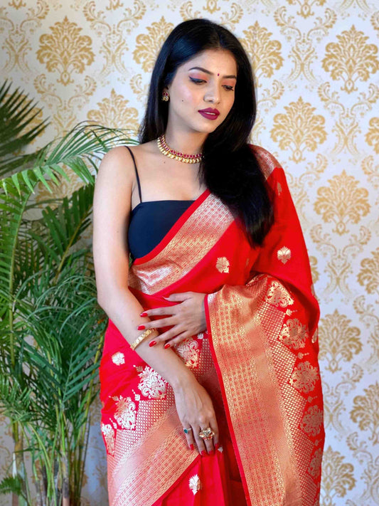Red Banarasi silk saree