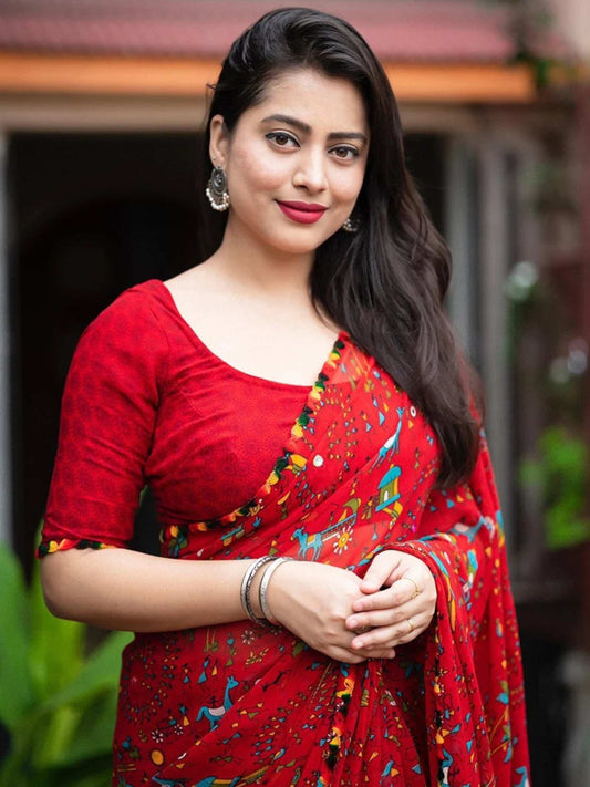 Red Chiffon Saree