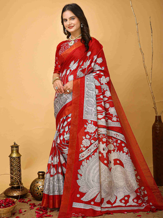 Red Handloom Cotton Saree