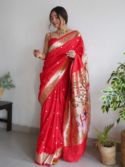 Red Paithani Silk Saree