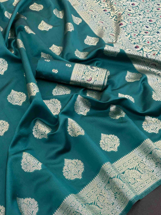 Teal Blue Banarasi Silk Saree