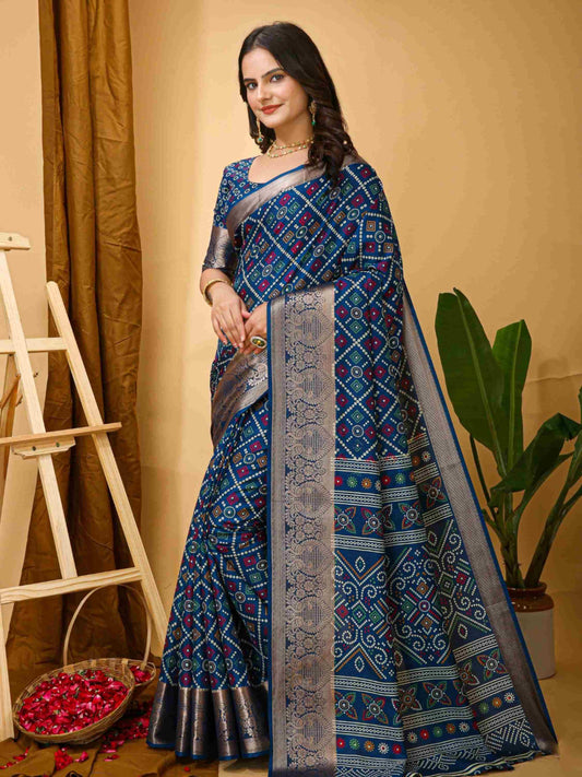 Teal Blue Dola Silk Saree