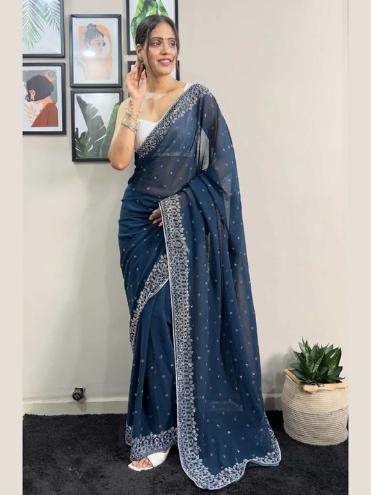 Teal Blue Georgette Saree