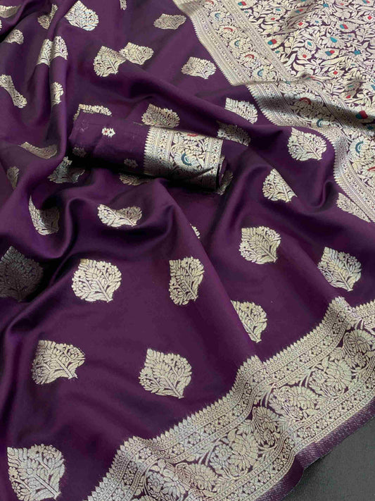 Wine Banarasi Silk Saree