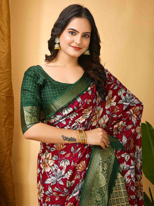 Wine Dola Silk Cotton Saree