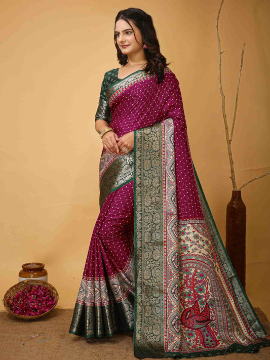 Wine Dola Silk Cotton Saree