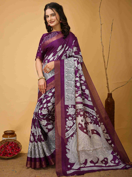 Wine Handloom Cotton Saree