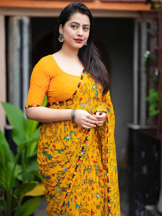 Yellow Chiffon Saree