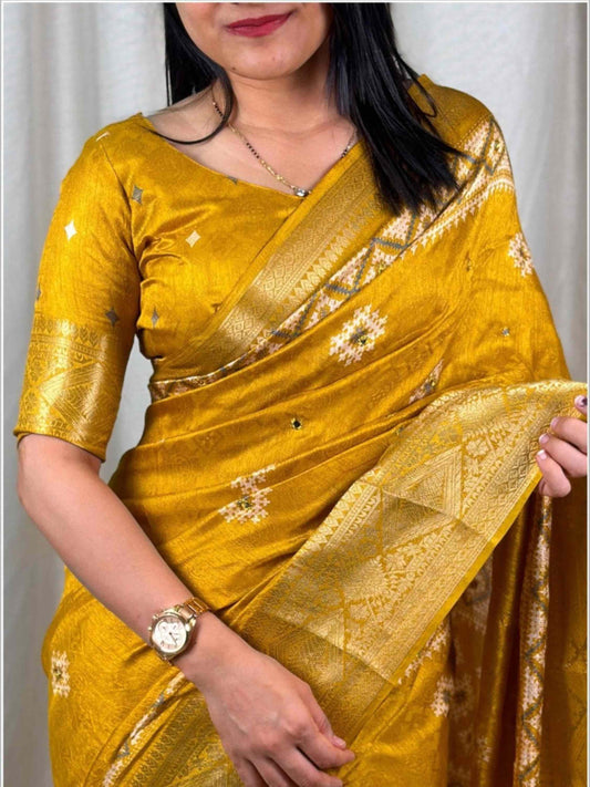 Yellow Cotton Silk Saree