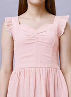 Beige Western Wear Smocked Mini Dress