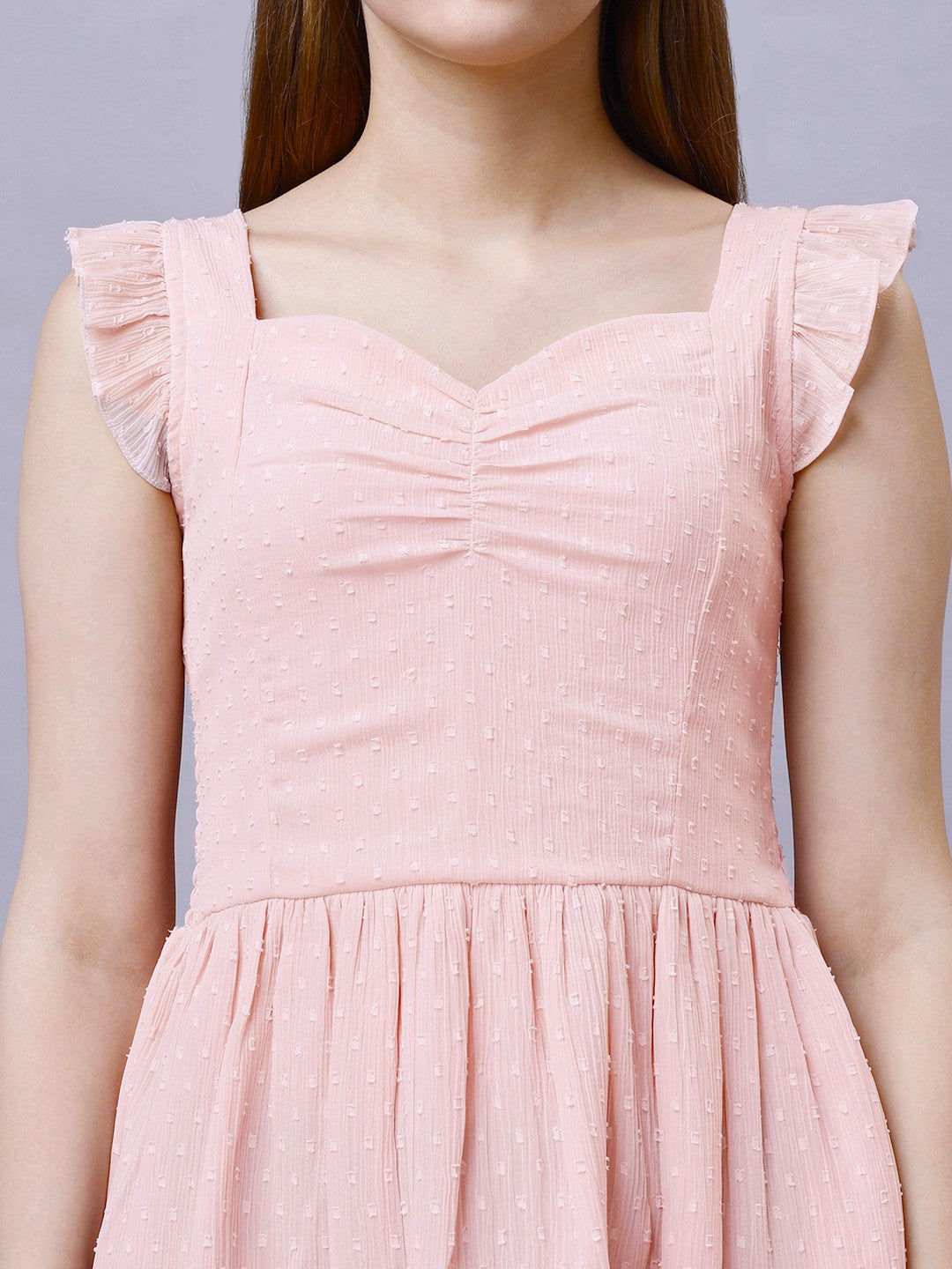 Beige Western Wear Smocked Mini Dress