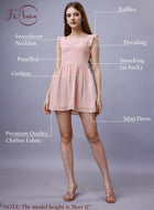 Beige Western Wear Smocked Mini Dress