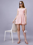 Beige Western Wear Smocked Mini Dress