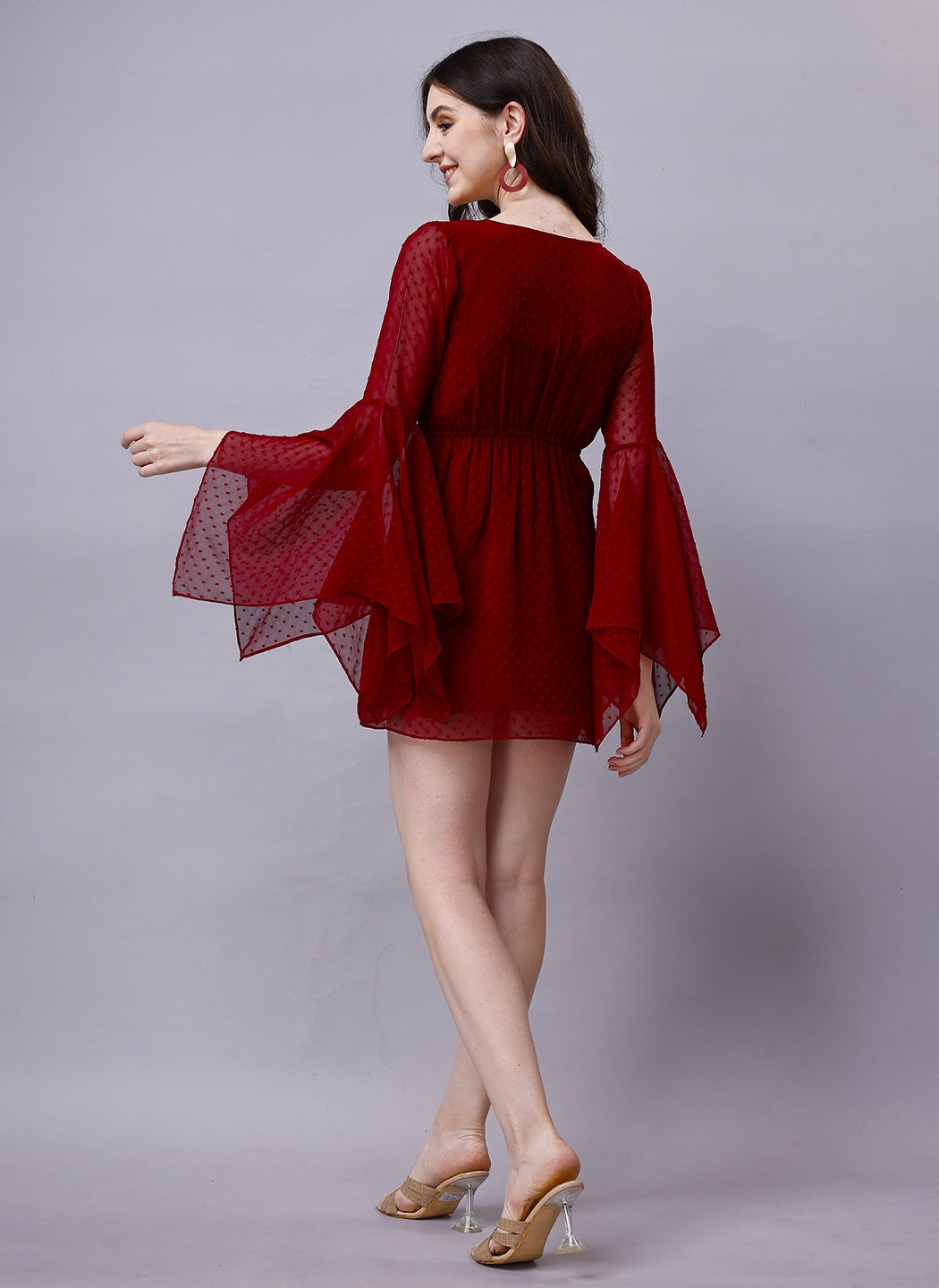 Handkerchief Sleeve Wrap Mini Dress